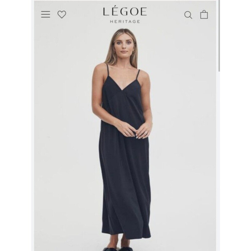 Légoe Heritage Satin Slip Dress Black Maternity Medium Maxi V Neck Pregnancy